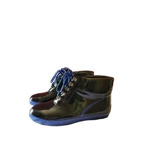 Vintage Lands End Rubber Rain Boots Women’s Ankle High Black/ Blue -Size 9